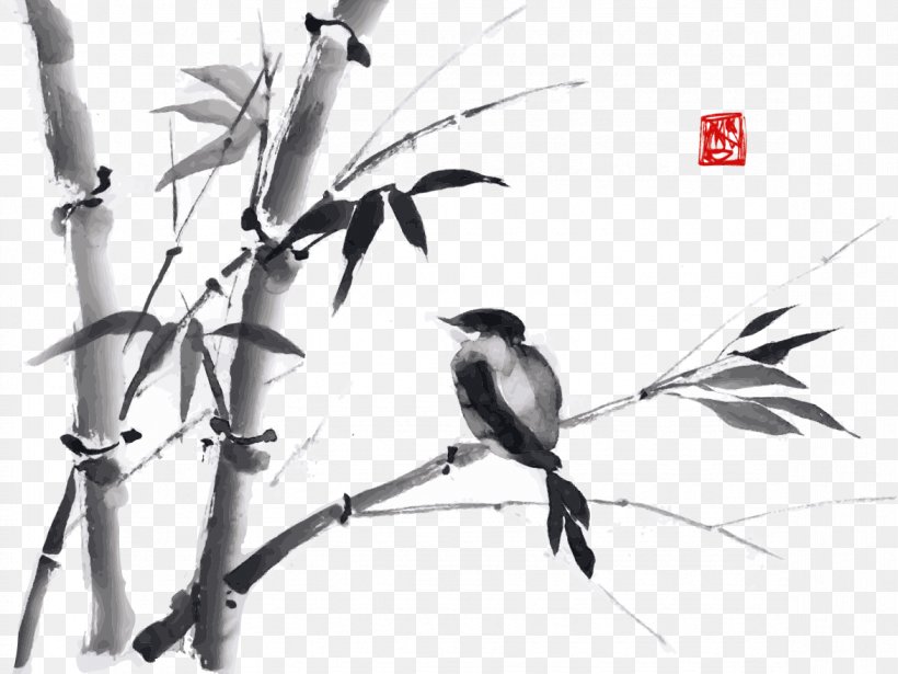 Ink Wash Painting Drawing Bamboo Japanese Art, PNG, 1173x880px, Ink Wash Painting, Bamboo, Beak, Bird, Black And White Download Free