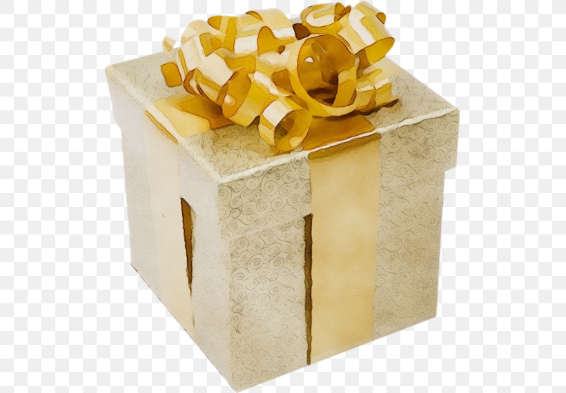 Present Yellow Gift Wrapping Box Ribbon, PNG, 515x570px, Watercolor, Box, Gift Wrapping, Packing Materials, Paint Download Free
