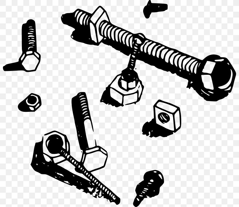 Nut Bolt Screw Clip Art, PNG, 800x709px, Nut, Black And White, Bolt, Carriage Bolt, Clipon Nut Download Free