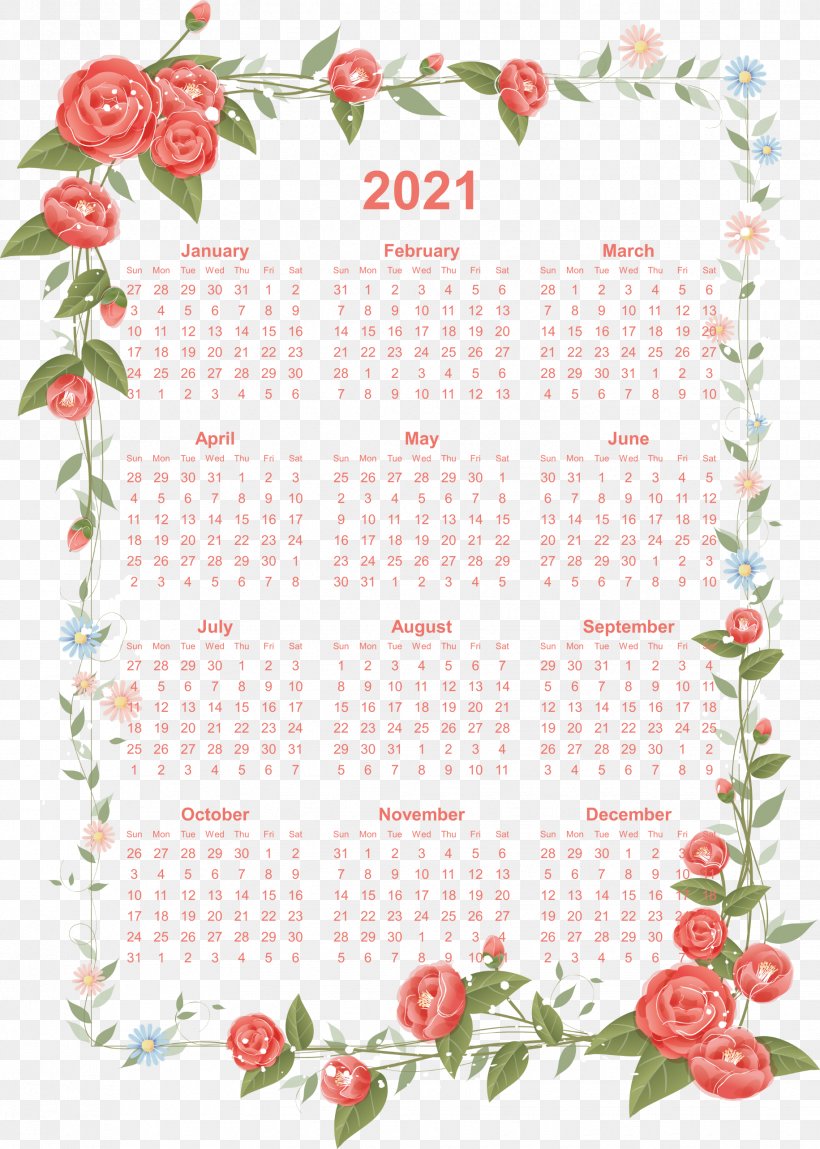 2021 Drawing Calendar Flowers., PNG, 1831x2566px, Borders And Frames, Art, Calendar, Decorative Arts, Floral Design Download Free