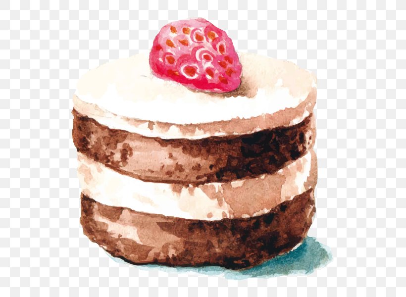 Cupcake Chocolate Cake Watercolor Painting Strawberry Cake, PNG, 600x600px, Cupcake, Birthday Cake, Cake, Chocolate, Chocolate Cake Download Free