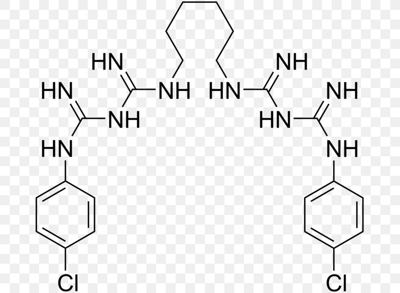Chlorhexidine Carbohydrate Monomer Bisbiguanide Chemistry, PNG, 679x600px, Chlorhexidine, Antiseptic, Area, Bactericide, Black And White Download Free