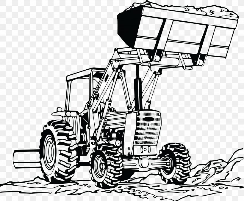 Loader John Deere Tractor Clip Art, PNG, 4000x3310px, Loader, Agriculture, Artwork, Automotive Design, Black And White Download Free