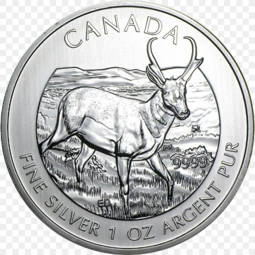Canada Bullion Coin Canadian Wildlife Royal Canadian Mint Silver Coin, PNG, 1024x1024px, Canada, Antler, Black And White, Bullion, Bullion Coin Download Free