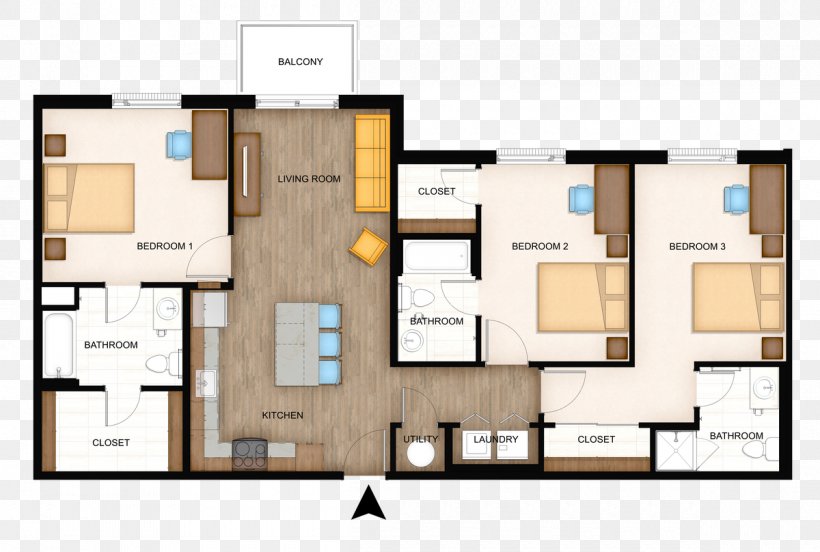 Apartment House 3D Floor Plan The Flats At WSU, PNG, 1200x808px, 3d Floor Plan, Apartment, Area, Bedroom, Building Download Free
