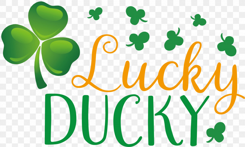 Lucky Ducky Patricks Day Saint Patrick, PNG, 3000x1801px, Patricks Day, Green, Leaf, Line, Logo Download Free