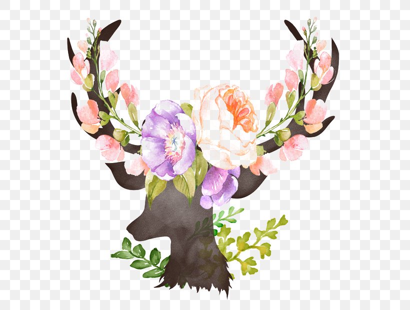 Red Deer Computer File, PNG, 600x620px, Deer, Animal, Artificial Flower, Cut Flowers, Floral Design Download Free