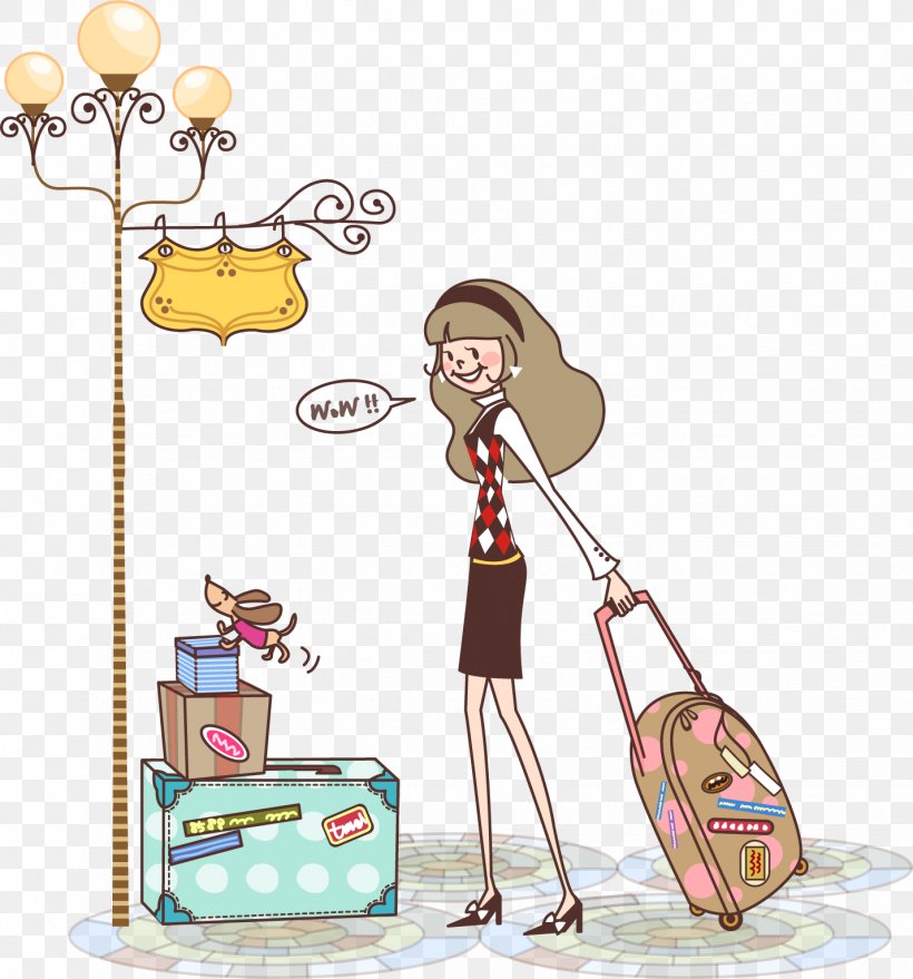 Suitcase Travel Woman, PNG, 1429x1533px, Suitcase, Baggage, Cartoon, Drawing, Human Behavior Download Free