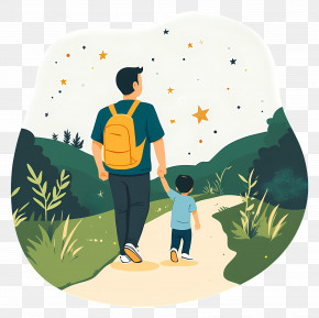 Going School With Dad - Father And Son Walking Together PNG