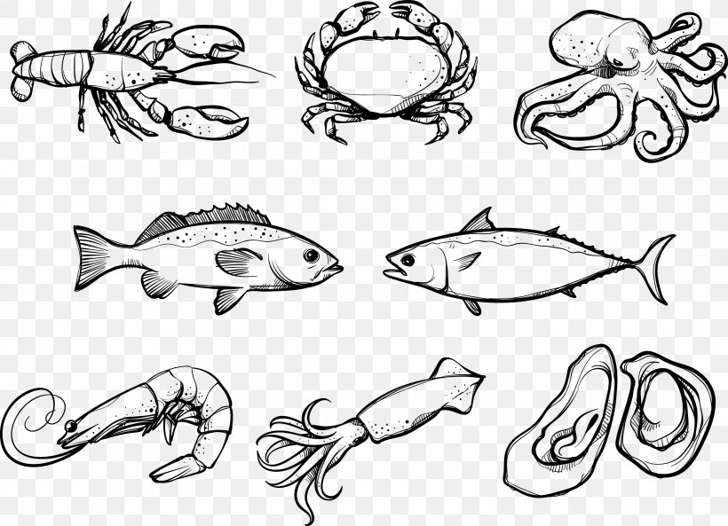 Seafood Crab Euclidean Vector, PNG, 2625x1901px, Seafood, Artwork, Automotive Design, Black, Black And White Download Free