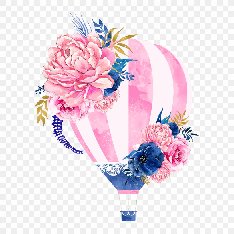 Hot Air Balloon Flower Clip Art, PNG, 2400x2400px, Hot Air Balloon, Balloon, Birthday, Cut Flowers, Drawing Download Free