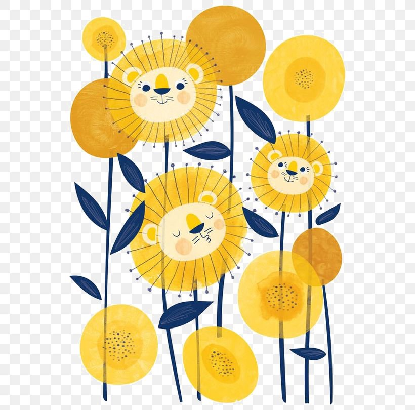 Lion Illustrator Drawing Illustration, PNG, 564x810px, Lion, Art, Cartoon, Cut Flowers, Daisy Family Download Free