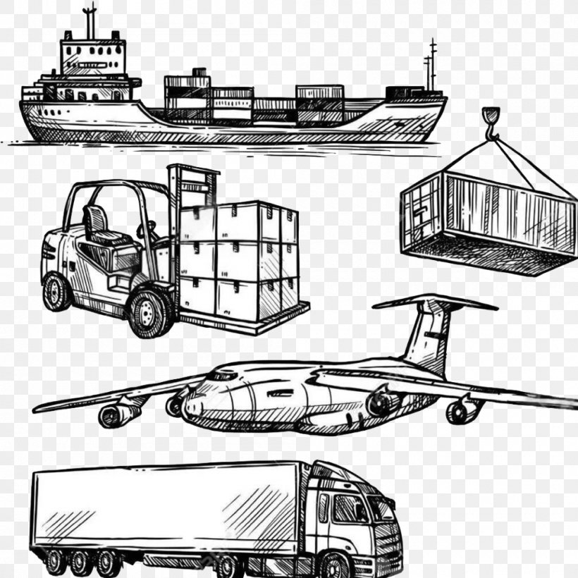 Sketch Logistics Cargo Transport Drawing, PNG, 1000x1000px, Logistics, Automotive Design, Black And White, Car, Cargo Download Free