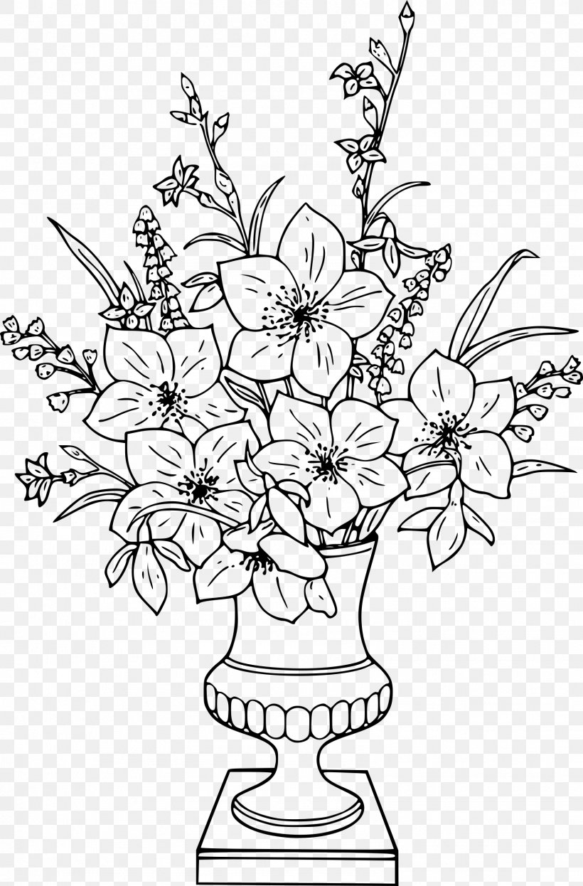 Flowers In A Vase A Vase Of Flowers Drawing, PNG, 1579x2400px, Flowers In A Vase, Art, Black And White, Branch, Coloring Book Download Free