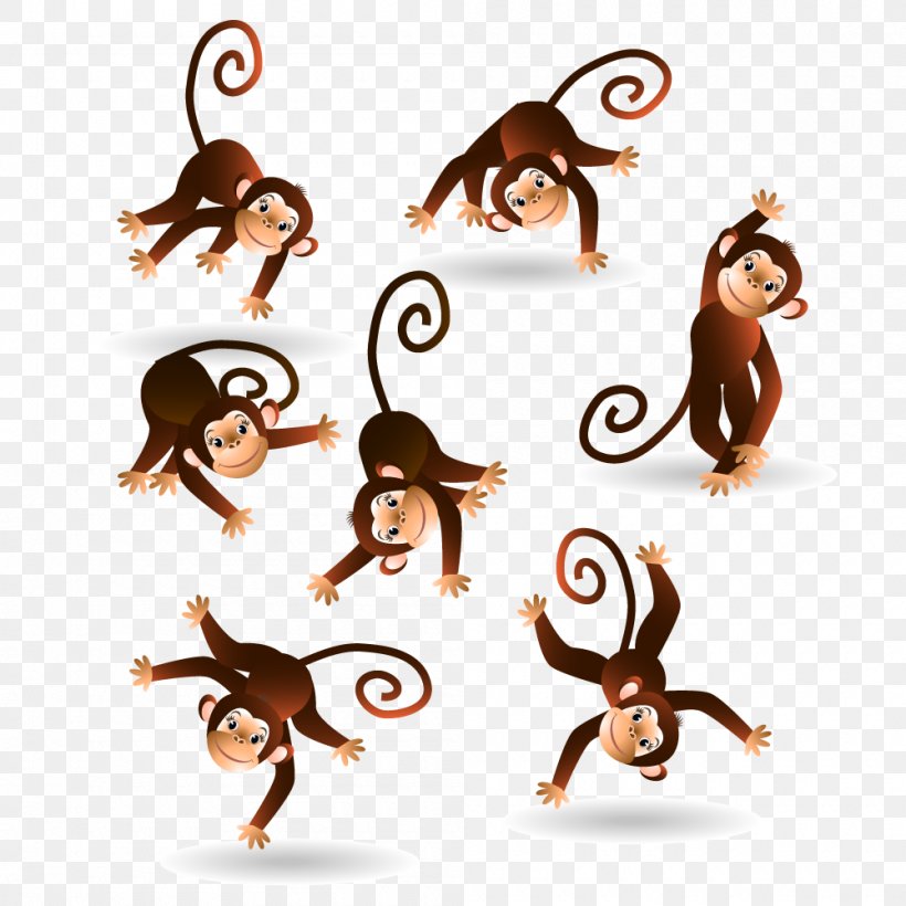 Monkey Chimpanzee Cartoon, PNG, 1000x1000px, Monkey, Cartoon, Chimpanzee,  Creativity, Five Little Monkeys Numbers Song Download Free