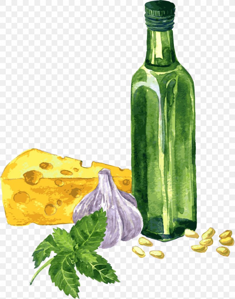 Pesto Watercolor Painting Clip Art, PNG, 1024x1305px, Pesto, Basil, Bottle, Cooking Oil, Food Download Free