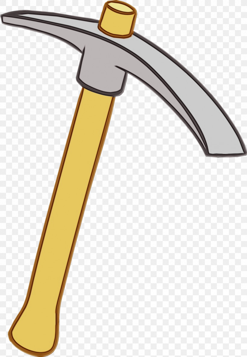 Pickaxe Cold Weapon Angle Hammer Yellow, PNG, 885x1280px, Watercolor, Angle, Cold Weapon, Hammer, Line Download Free