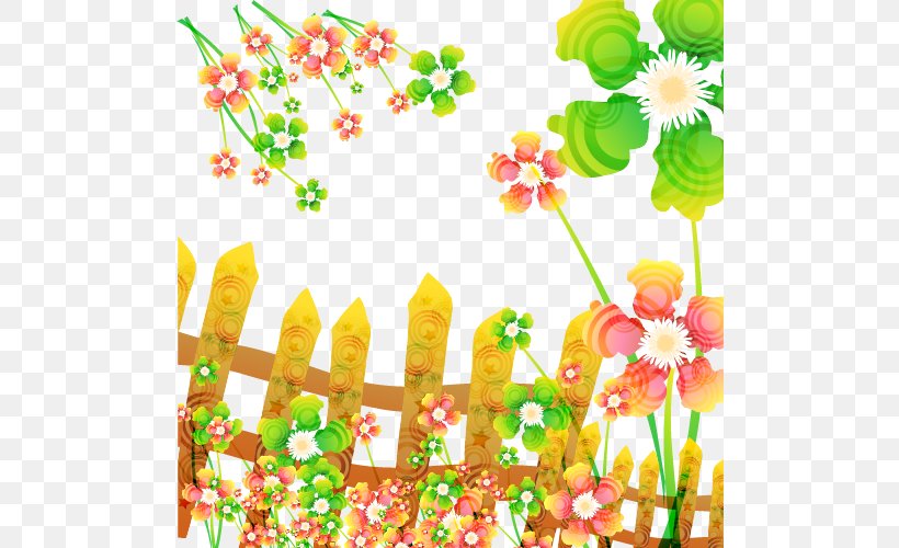 Floral Design Fence, PNG, 500x500px, Floral Design, Art, Cartoon, Cut Flowers, Fence Download Free