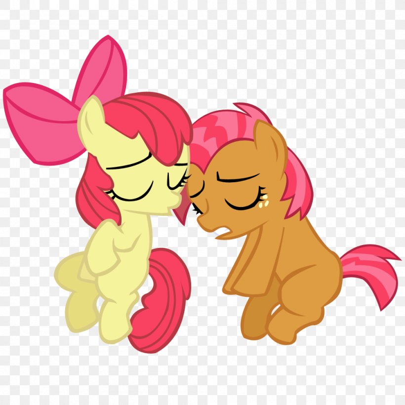 Babs Seed Pony Applejack Apple Bloom Kiss, PNG, 1000x1000px, Watercolor, Cartoon, Flower, Frame, Heart Download Free
