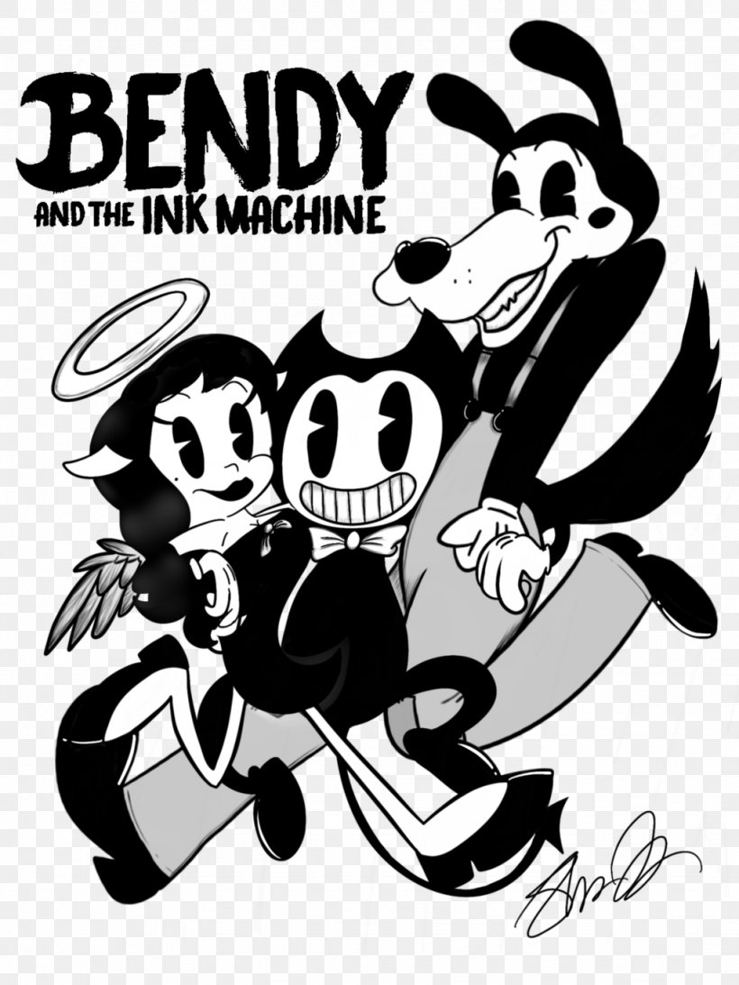 Bendy And The Ink Machine Fan Art, PNG, 1024x1365px, Bendy And The Ink Machine, Art, Artwork, Black And White, Book Download Free