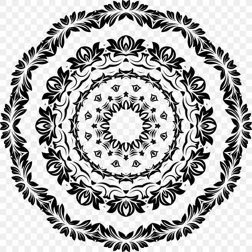 Clip Art, PNG, 2342x2342px, Ornament, Area, Black And White, Flower, Line Art Download Free