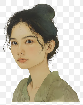 Female - Realistic Portrait Of A Woman With A Bun PNG