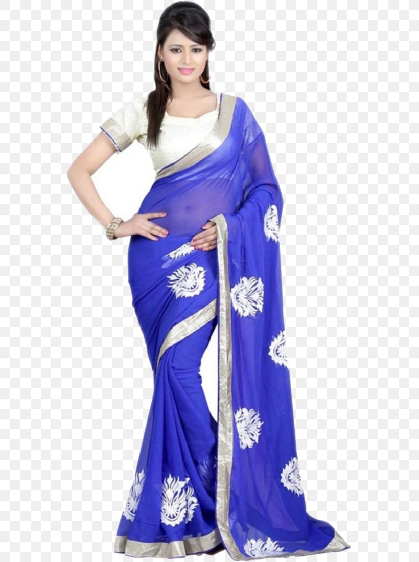 Sari Satin Shoulder Dress Costume, PNG, 555x1100px, Sari, Blue, Clothing, Cobalt Blue, Costume Download Free