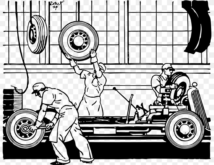 Car Assembly Line Factory Clip Art, PNG, 800x630px, Car, Assembly Line, Automotive Design, Black And White, Cartoon Download Free