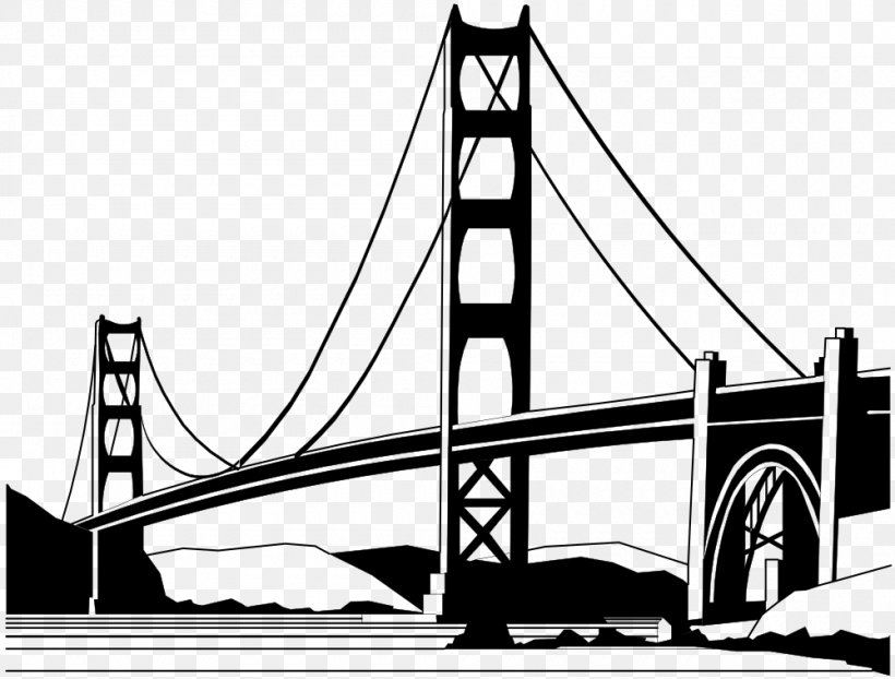 Golden Gate Bridge Baker Beach Palace Of Fine Arts Theatre, PNG, 1000x759px, Golden Gate Bridge, Baker Beach, Black And White, Bridge, Cartoon Download Free