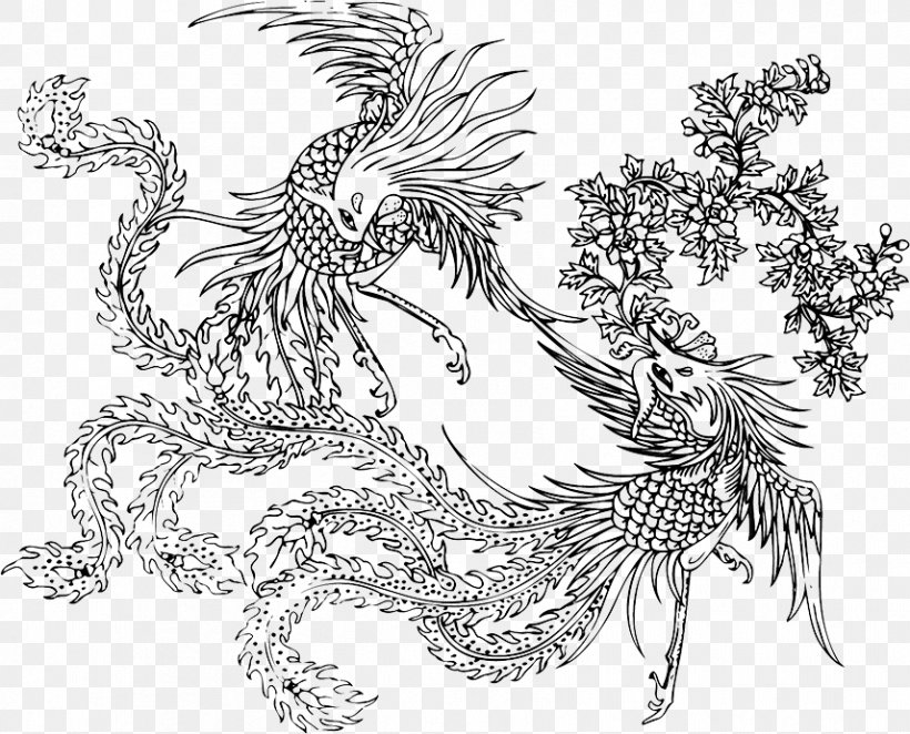 Black And White Fenghuang, PNG, 856x692px, Black And White, Art, Chinoiserie, Creative Arts, Drawing Download Free
