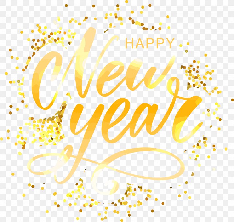 Happy New Year, PNG, 3000x2846px, Happy New Year, Calligraphy, Text, Yellow Download Free