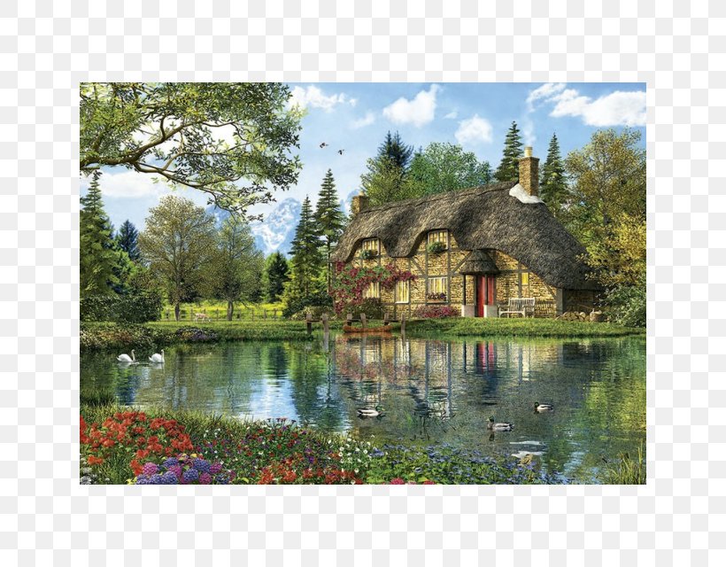 Jigsaw Puzzles Educa Borràs Cottage Lake, PNG, 640x640px, Jigsaw Puzzles, Allposterscom, Art, Bank, Bayou Download Free