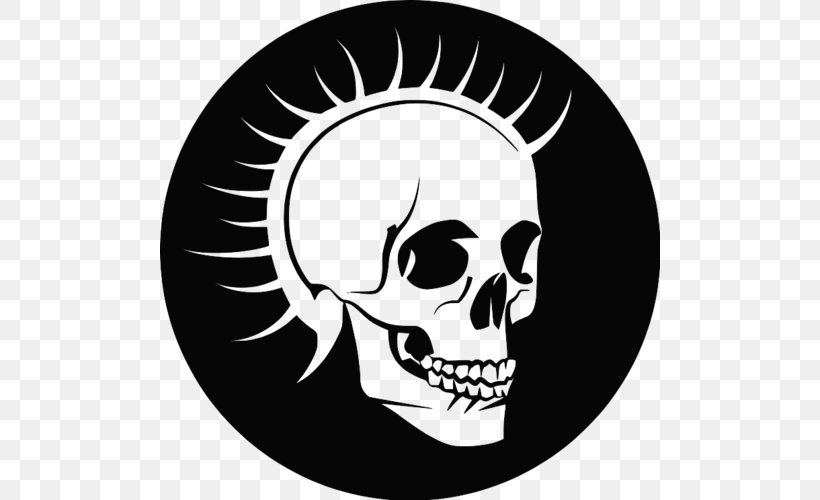 Human Skull Symbolism Punk Rock, PNG, 500x500px, Skull, Black, Black And White, Bone, Drawing Download Free