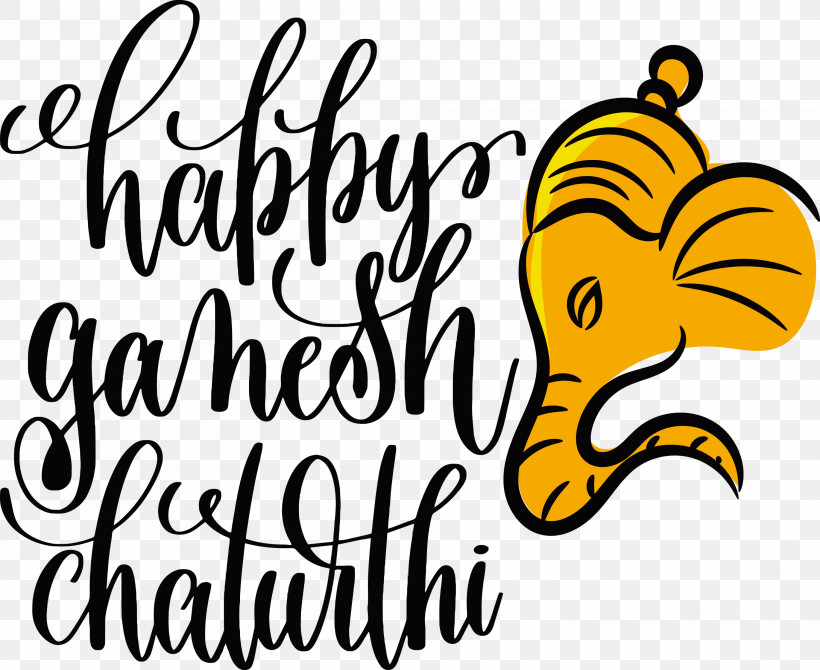 Happy Ganesh Chaturthi, PNG, 3000x2454px, Happy Ganesh Chaturthi, Calligraphy, Drawing, Festival, Lettering Download Free