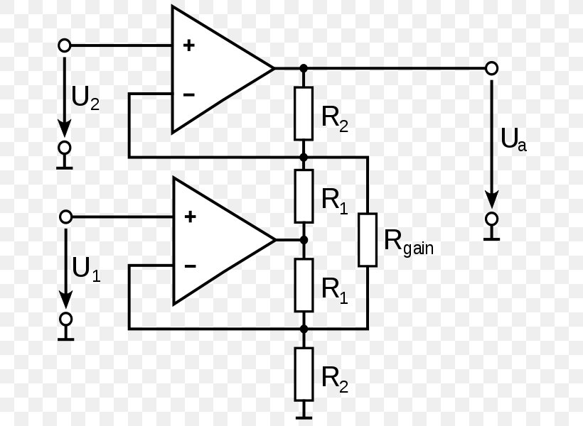 Instrumentation Amplifier Electronic Circuit Operational Amplifier, PNG, 690x600px, Instrumentation Amplifier, Accuracy And Precision, Amplifier, Area, Black And White Download Free