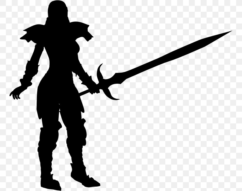 Female Warrior Silhouette Clip Art, PNG, 756x650px, Female, Black And White, Cold Weapon, Drawing, Fictional Character Download Free
