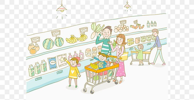 Food Cartoon Grocery Store Supermarket Illustration, PNG, 600x424px, Food,  Area, Art, Cartoon, Convenience Shop Download Free