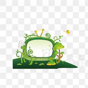 Vector Green Plants And Tv - Cartoon Television Illustration PNG