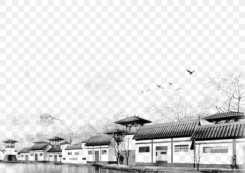 Chinoiserie Ink Wash Painting Gongbi, PNG, 1984x1403px, Chinoiserie, Architecture, Art, Black And White, Building Download Free