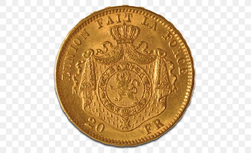 Gold Coin Gold Coin Belgian Franc Gold Franc, PNG, 500x500px, Coin, American Numismatic Society, Belgian Franc, Brass, Copper Download Free