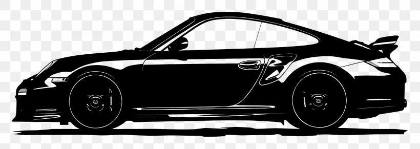 Porsche Silhouette - Black Sports Car Silhouette Illustration PNG