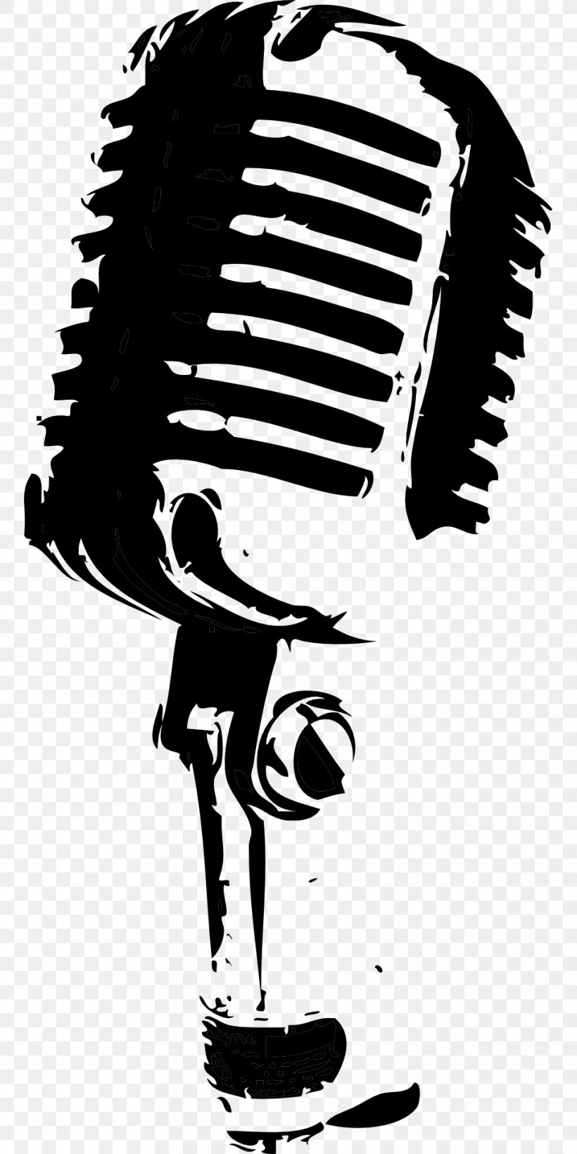 Microphone Drawing Black And White Clip Art, PNG, 960x1920px, Watercolor, Cartoon, Flower, Frame, Heart Download Free