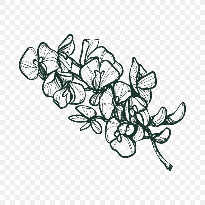 Drawing Flower Image Sketch Vector Graphics, PNG, 2000x2000px, Drawing, Art, Artwork, Black And White, Branch Download Free