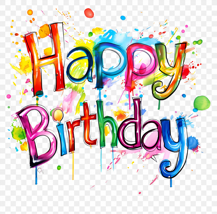 Happy Birthday - Colorful Happy Birthday Art Illustration PNG