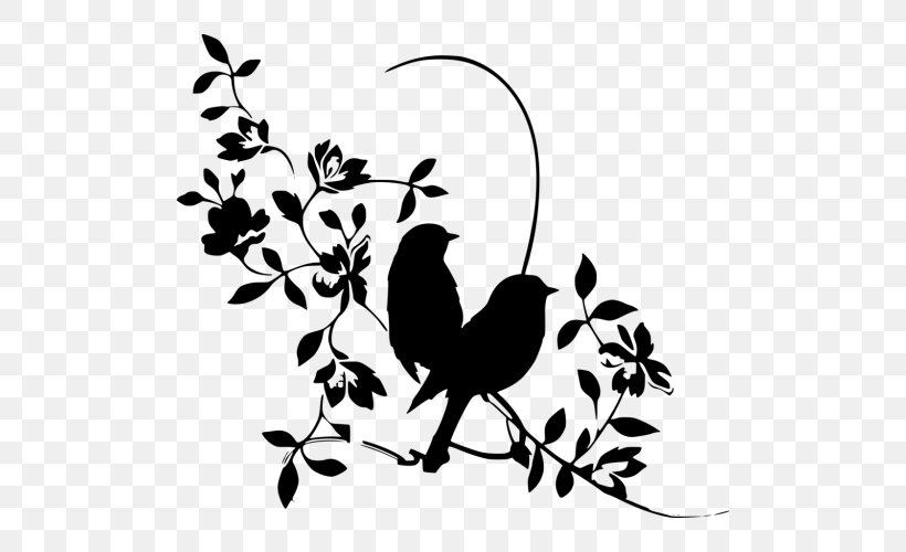 Tree Branch Silhouette, PNG, 500x500px, Wall Decal, Art, Bird, Blackandwhite, Botany Download Free