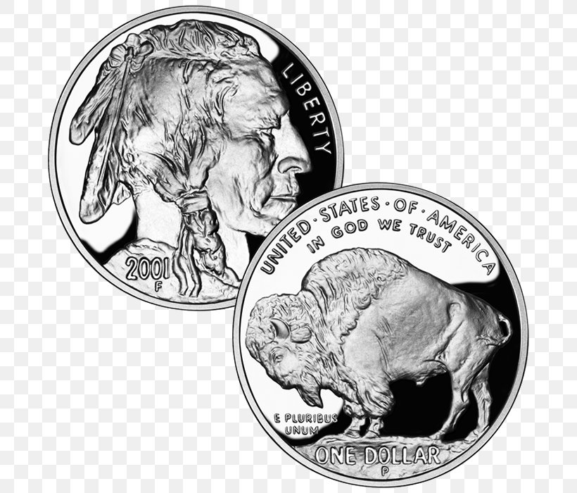 Dollar Coin American Buffalo United States Dollar Half Dollar, PNG, 700x700px, Coin, American Buffalo, American Silver Eagle, Black And White, Buffalo Nickel Download Free