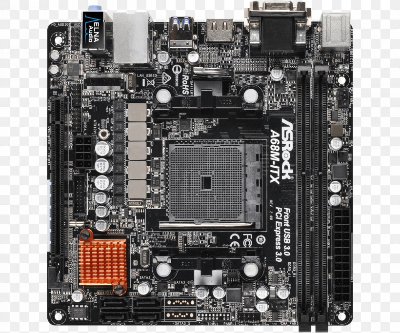 Sound Cards & Audio Adapters Asrock Motherboard Motherboards A68mitx R2.0 Mini-ITX Asrock Ddr3 Socket Fm2 Motherboards A68mitx, PNG, 1200x1000px, Sound Cards Audio Adapters, Advanced Micro Devices, Asrock, Central Processing Unit, Computer Component Download Free