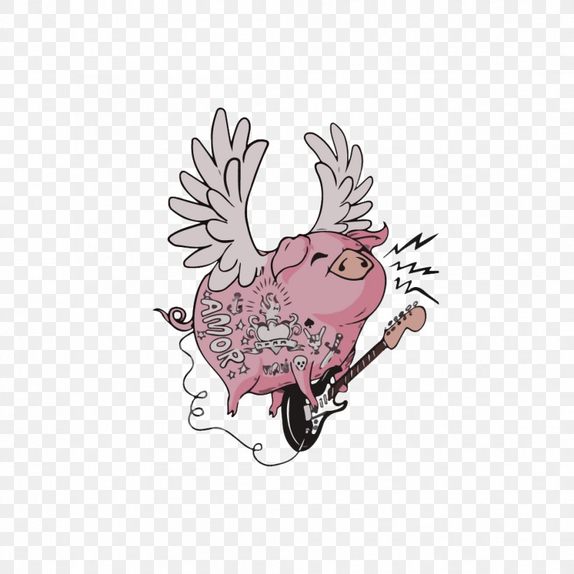 Domestic Pig Visual Arts Illustration, PNG, 992x992px, Watercolor, Cartoon, Flower, Frame, Heart Download Free