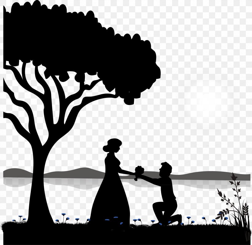 Cat Silhouette Illustration, PNG, 2529x2458px, Marriage Proposal, Black And White, Couple, Happiness, Human Behavior Download Free