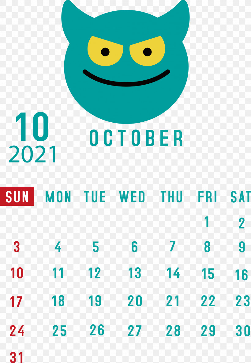 October 2021 Printable Calendar October 2021 Calendar, PNG, 2076x2999px, October 2021 Printable Calendar, Calendar System, Emoticon, Geometry, Happiness Download Free